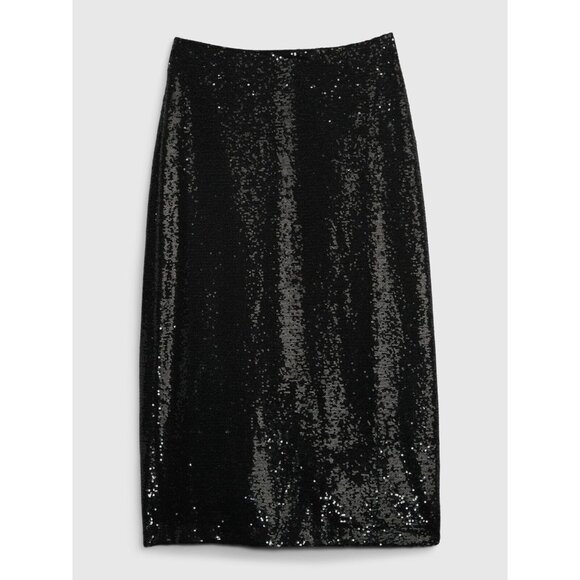 NWT GAP Black Sequin High Waisted Pencil Midi Skirt, Size S - Picture 4 of 14